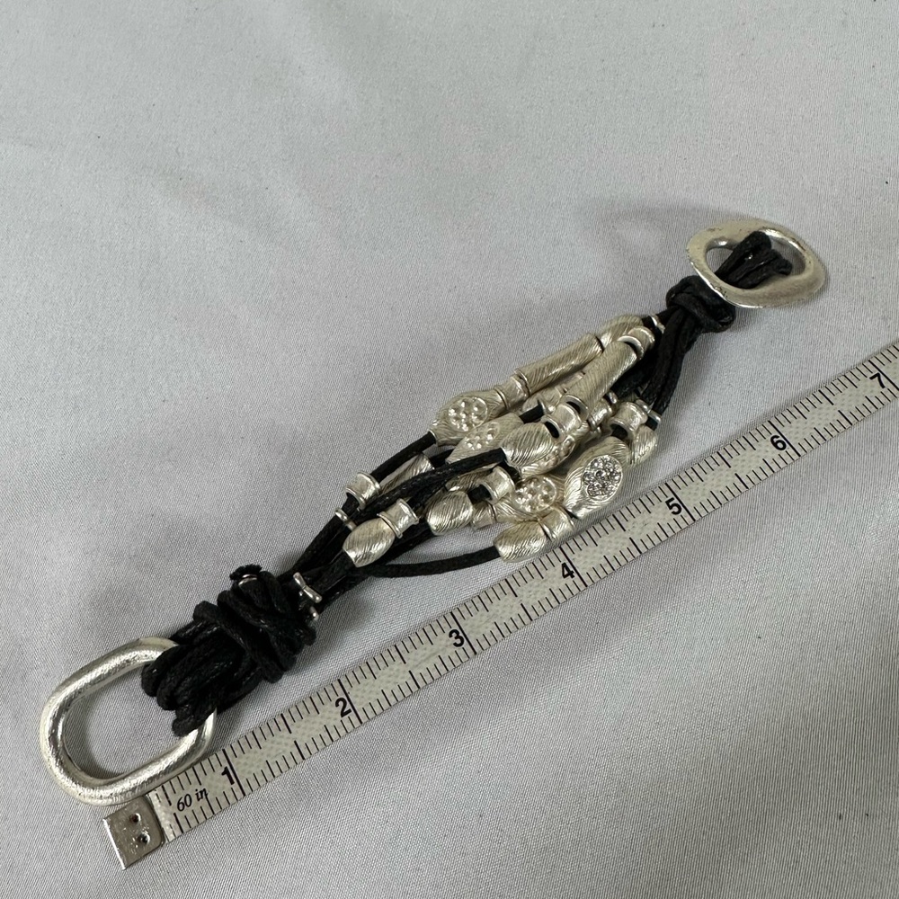 Unique braided silvertone bead rhinestone bracelet